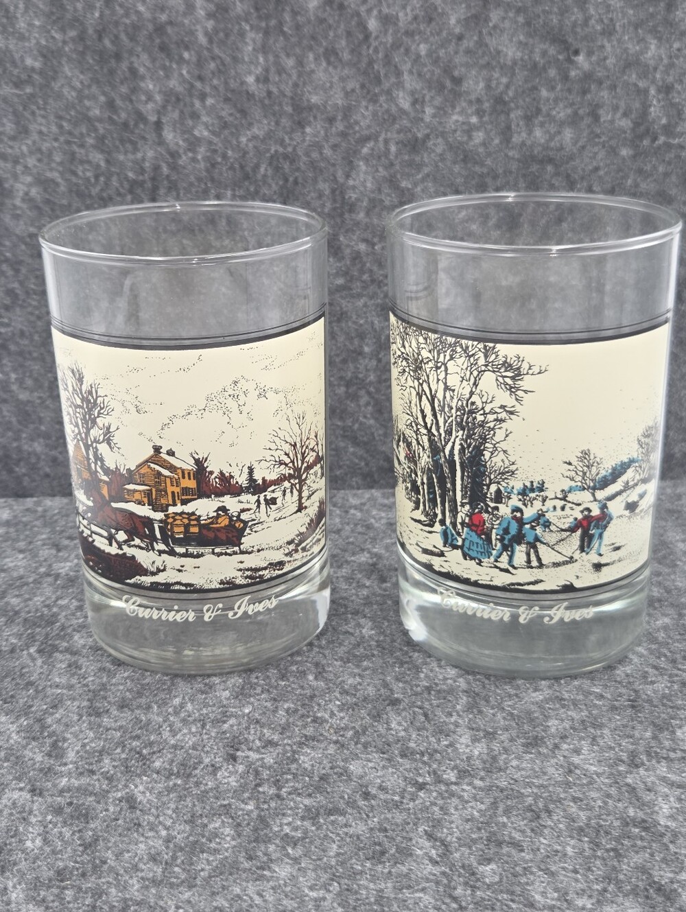 Currier and Ives Arby’s Winter Pastime Tumblers American Farm in Winter 1981 (2)